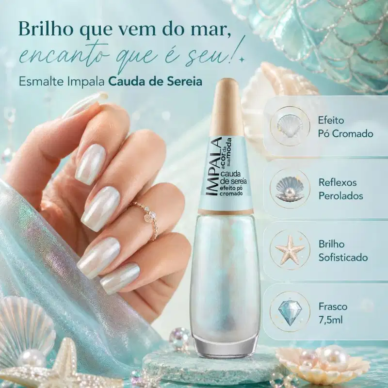 Esmalte Efeito Pó Cromado Impala Cauda De Sereia 7,5ml