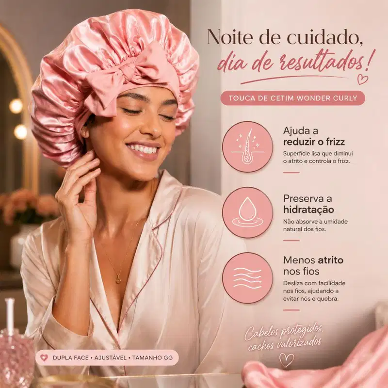 Touca De Cetim Ajustável Proart Wonder Curly Dupla Face Extra Grande Tc06bb
