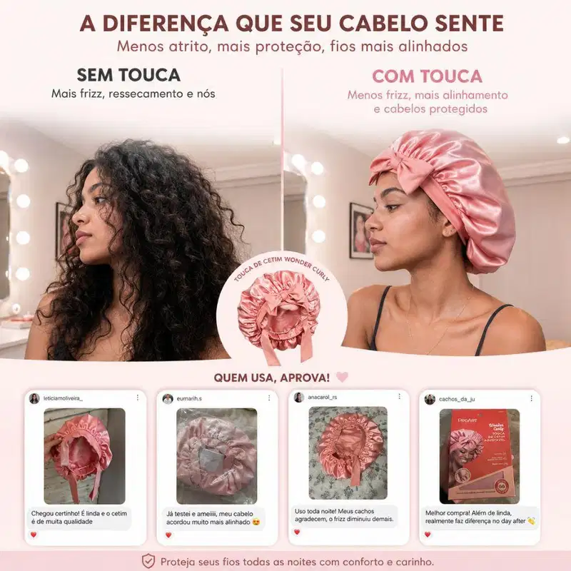 Touca De Cetim Ajustável Proart Wonder Curly Dupla Face Extra Grande Tc06bb