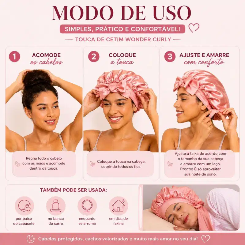 Touca De Cetim Ajustável Proart Wonder Curly Dupla Face Extra Grande Tc06bb
