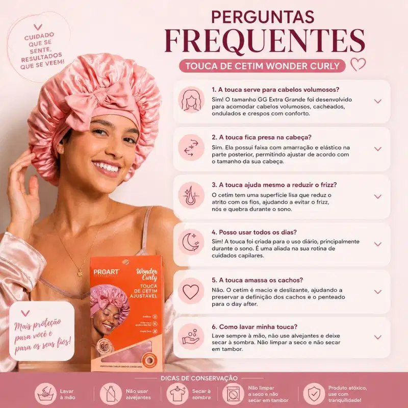 Touca De Cetim Ajustável Proart Wonder Curly Dupla Face Extra Grande Tc06bb