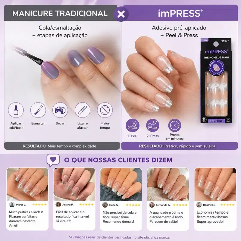 Unhas Autocolantes Kiss Ny Impress The No Glue Mani Premium Memory Lane Ime12