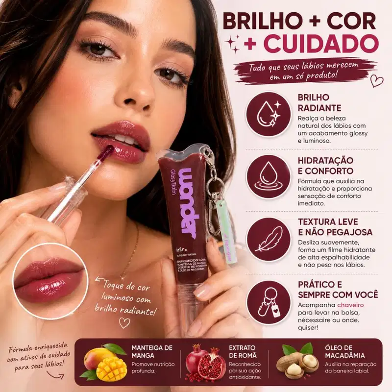 Glossy Balm Ruby Rose Wonder Iris Burgundy Brown Com Chaveiro Hb-l6413-3