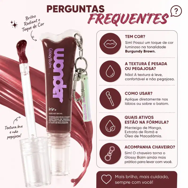 Glossy Balm Ruby Rose Wonder Iris Burgundy Brown Com Chaveiro Hb-l6413-3
