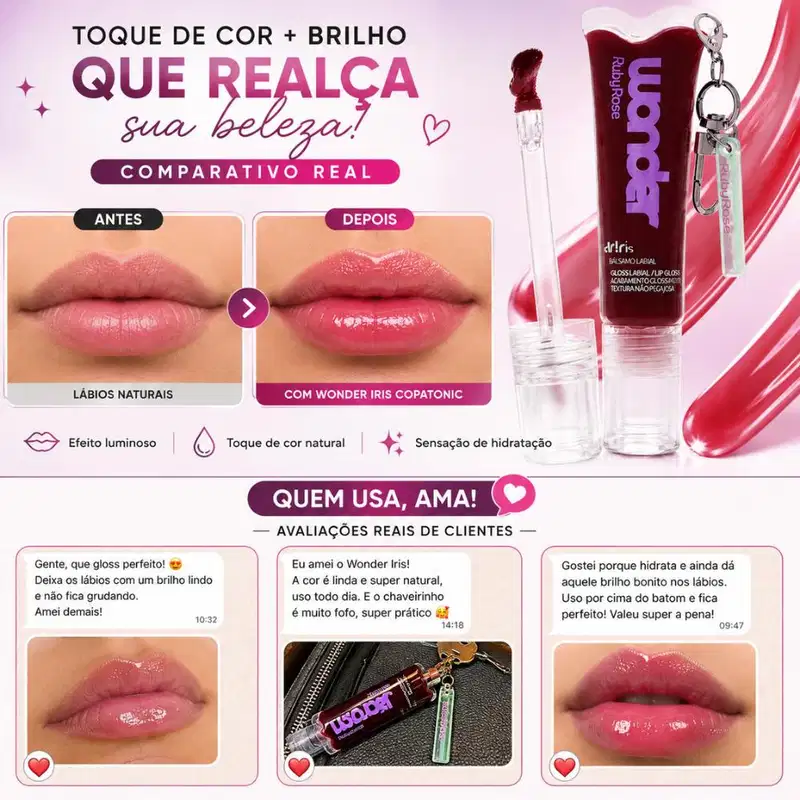 Glossy Balm Ruby Rose Wonder Iris Copatonic Com Chaveiro Hb-l6413-4