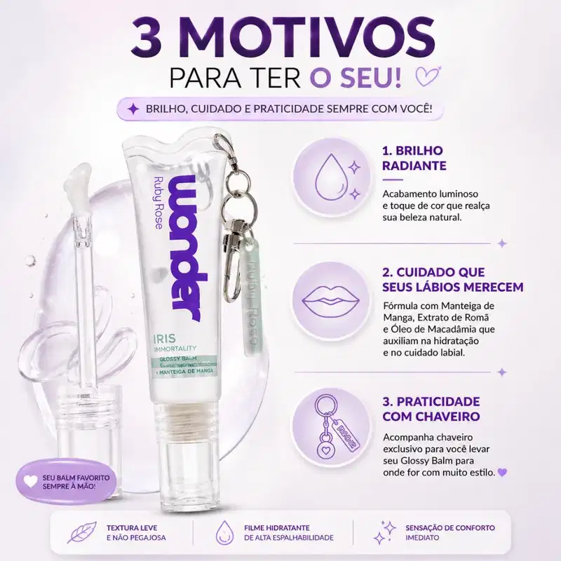 Glossy Balm Ruby Rose Wonder Iris Immortality Com Chaveiro Hb-l6413-1