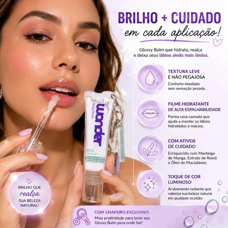 Glossy Balm Ruby Rose Wonder Iris Immortality Com Chaveiro Hb-l6413-1