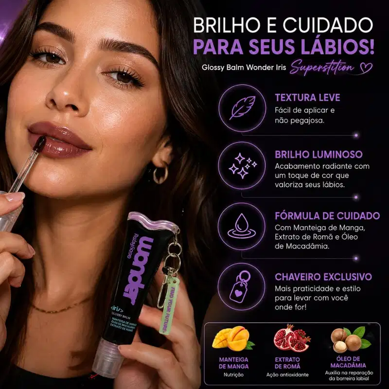 Glossy Balm Ruby Rose Wonder Iris Superstition Com Chaveiro Hb-l6413-6