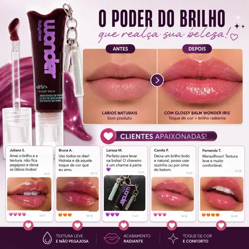 Glossy Balm Ruby Rose Wonder Iris War Chief Com Chaveiro hb-l6413-5