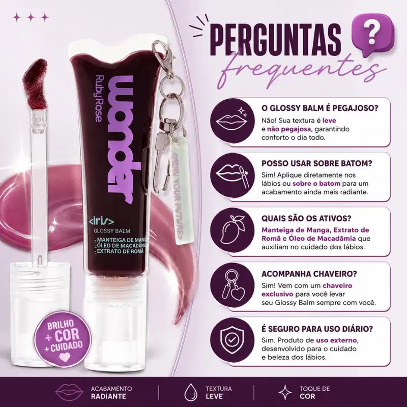 Glossy Balm Ruby Rose Wonder Iris War Chief Com Chaveiro hb-l6413-5