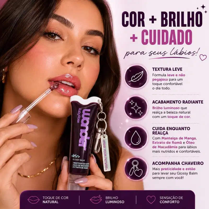 Glossy Balm Ruby Rose Wonder Iris War Chief Com Chaveiro hb-l6413-5