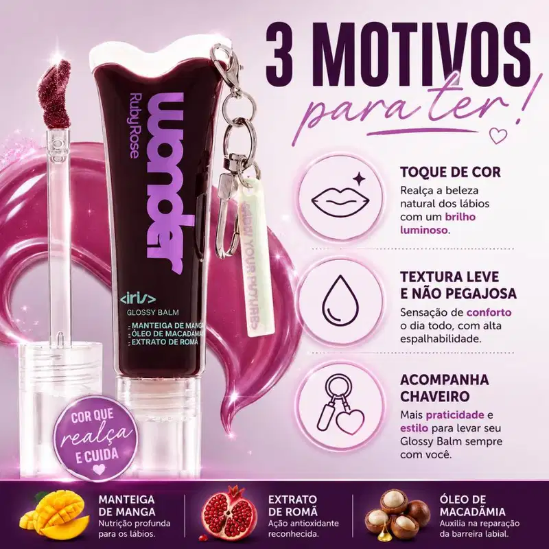 Glossy Balm Ruby Rose Wonder Iris War Chief Com Chaveiro hb-l6413-5