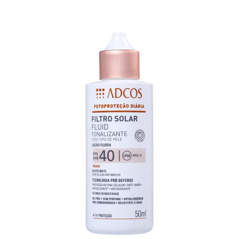 Adcos Fotoproteção Diária Fluid Tonalizante FPS 40 Peach - Protetor Solar com Cor 50ml