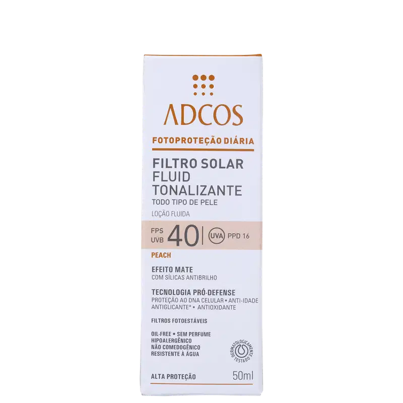 Adcos Fotoproteção Diária Fluid Tonalizante FPS 40 Peach - Protetor Solar com Cor 50ml