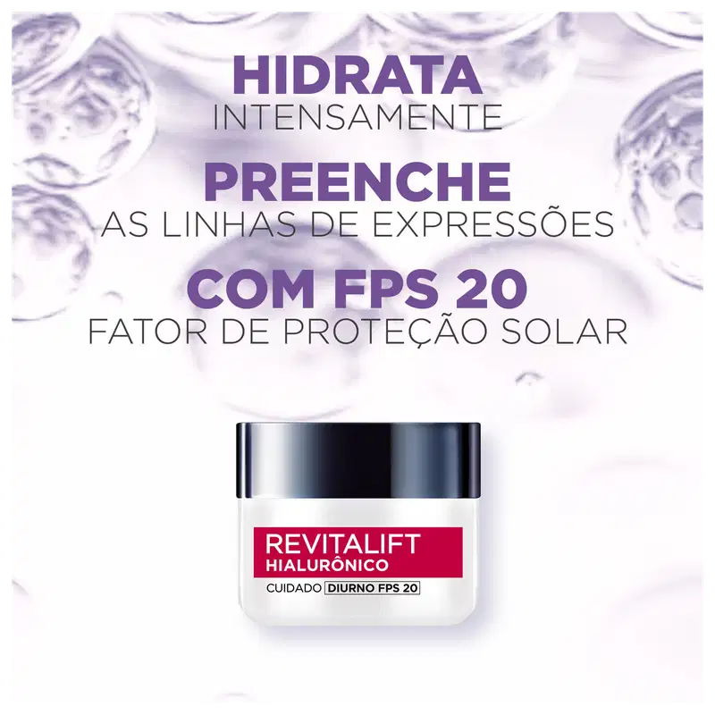 L'Oréal Paris Revitalift Hialurônico Diurno FPS 20 - Creme Facial Redutor de Linhas 49g