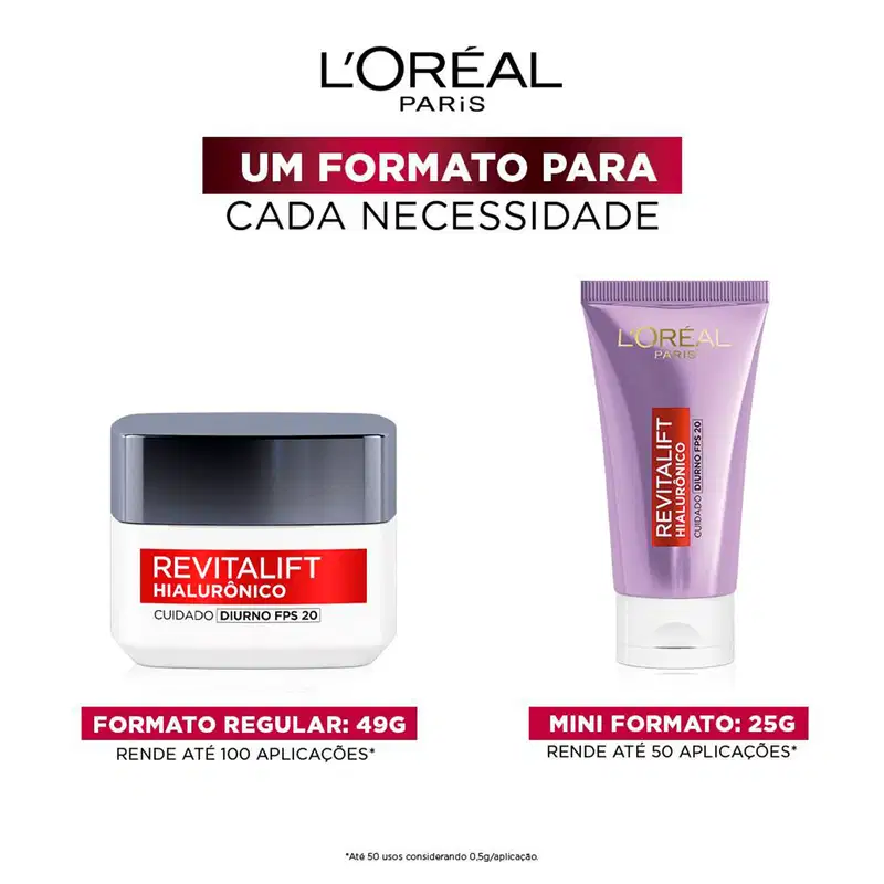 L'Oréal Paris Revitalift Hialurônico Diurno FPS 20 - Creme Facial Redutor de Linhas 49g