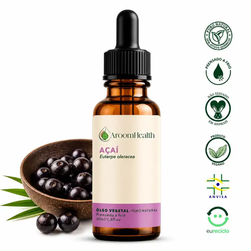 Óleo Vegetal Puro Natural Prensado a Frio de Açai 30 ml