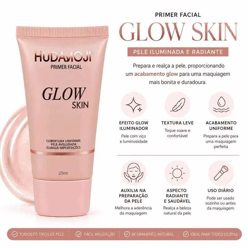 Primer Facial Glow Skin Hudamoji Efeito Iluminador