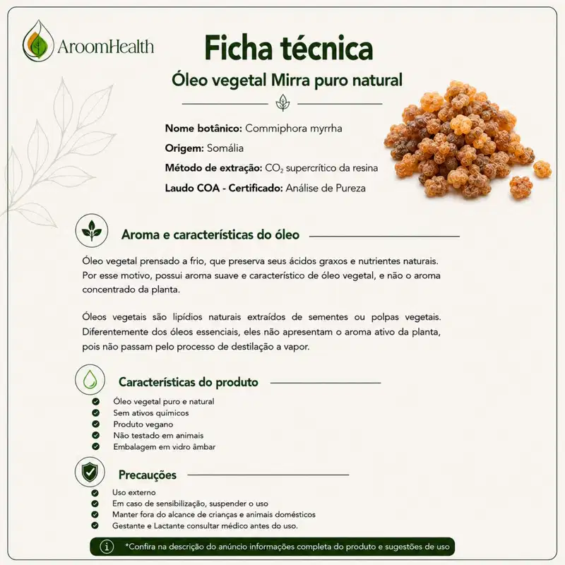 Óleo vegetal puro natural de Mirra 30 ml