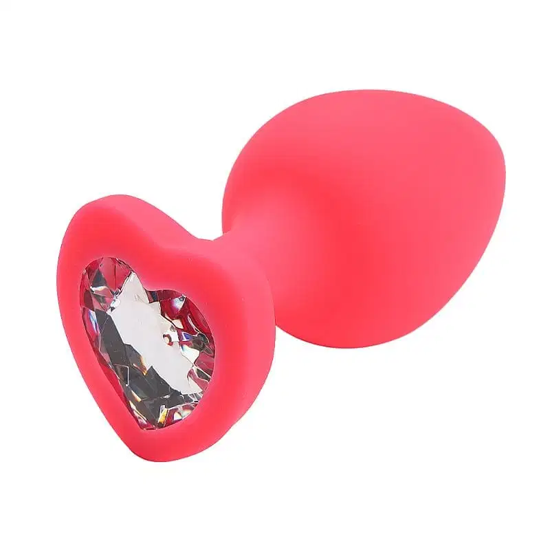 Plug Anal em Silicone Base Coração Médio Pink com Pedra Transparente