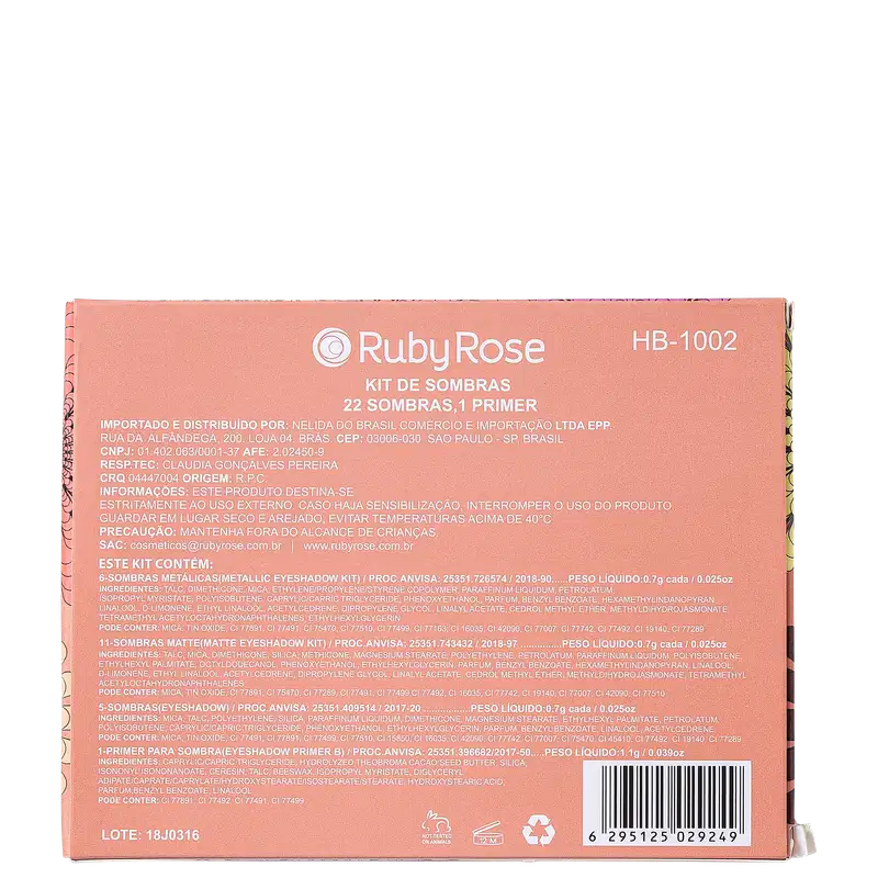 Ruby Rose Love - Paleta de Sombras 16,5g
