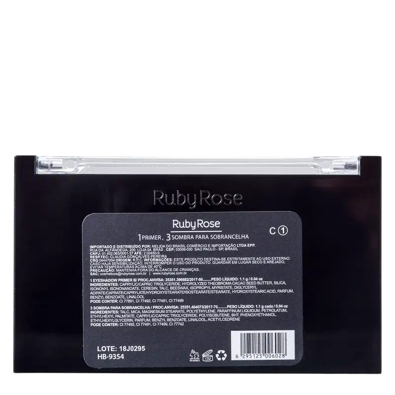 Ruby Rose 4 Cores - Paleta para Sobrancelha 4,4g