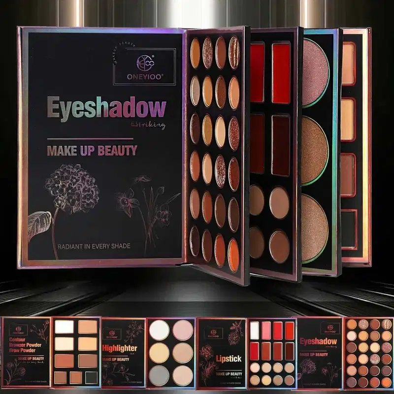 Kit Paleta 55 Cores Sombras Gloss Contorno Corretivo e Iluminador ElaShopp Preto