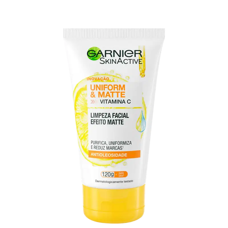 Garnier SkinActive Inovação Uniform & Matte Vitamina C Limpeza Facial Efeito Matte Purifica, uniformiza e reduz marcas Antioleosilidade 120g
