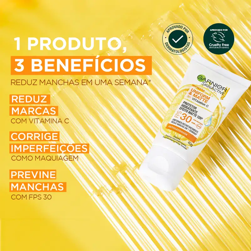 Garnier SkinAtive Uniform & Matte FPS30 - Protetor Hidratante Facial 40g