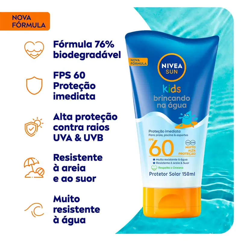 NIVEA SUN Kids Brincando na Água FPS 60 - Protetor Solar Infantil 150ml