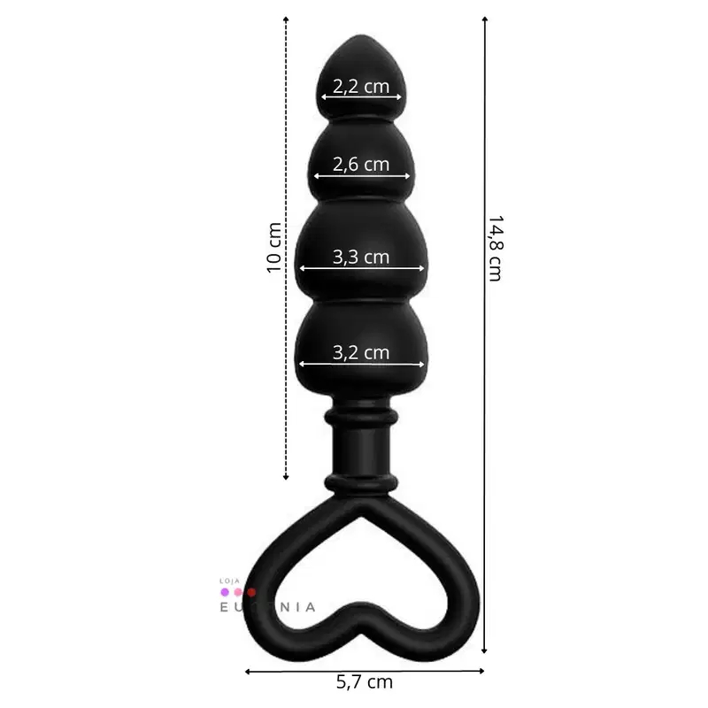 Plug Anal com Formato de Coração e Escalonado em Silicone 14,8cm x 5,7cm