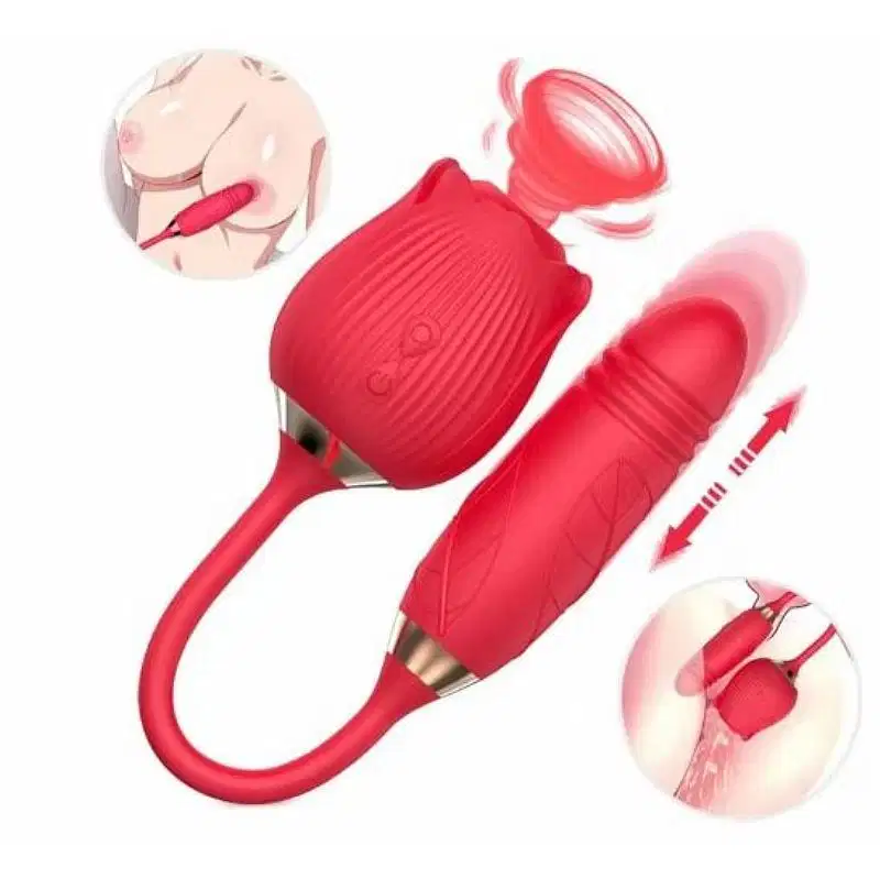 Vibrador Duplo Recarregável com Sugador de Clitóris e Estimulador Ponto G Vai e Vem - Pink