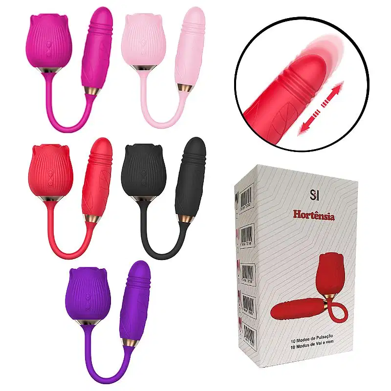 Vibrador Duplo Recarregável com Sugador de Clitóris e Estimulador Ponto G Vai e Vem - Pink