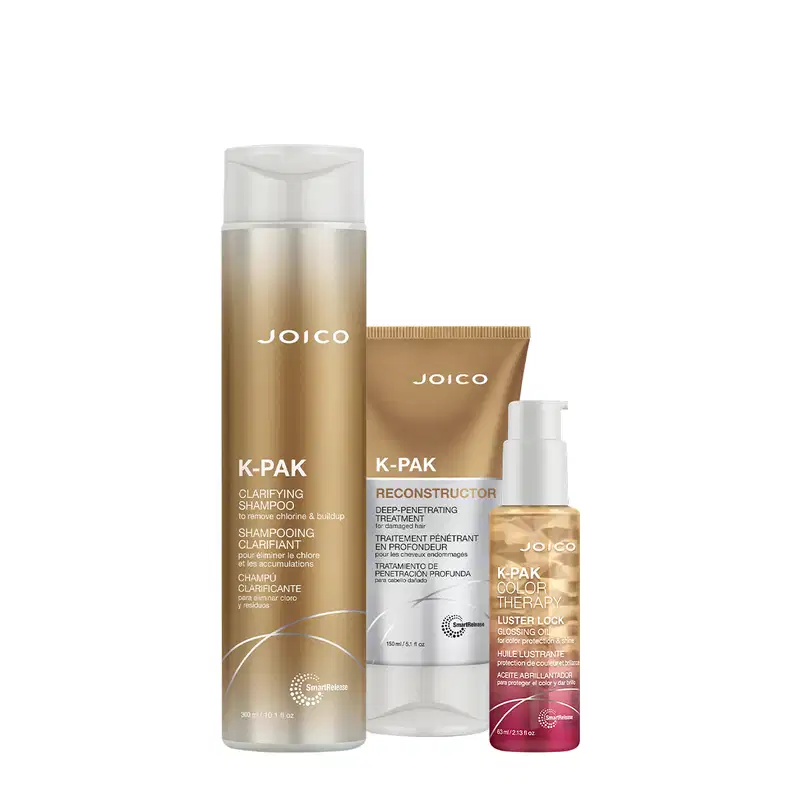 Kit Joico K-PAK Reconstrutor Deep Clarifying Lock Shampoo Máscara Oil (3 produtos)