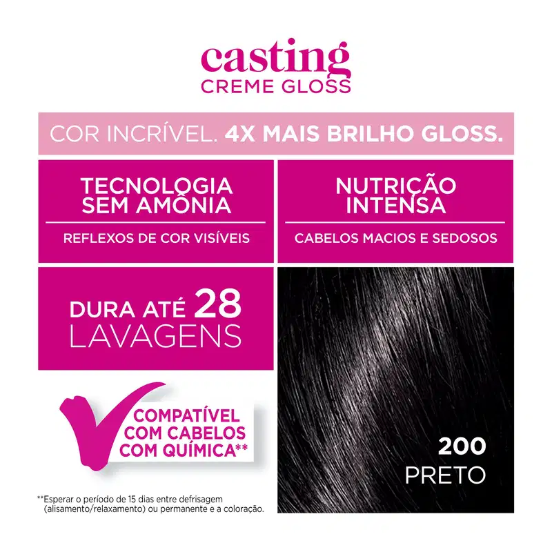 Casting Creme Gloss 200 Preto - Coloração