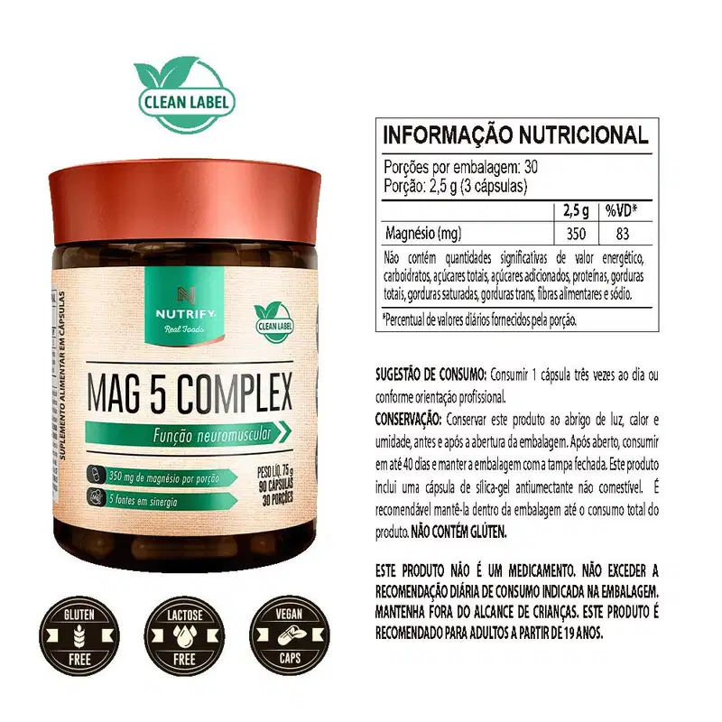 Complexo Vitaminico Mag 5 Complex Nutrify 90 Cápsulas
