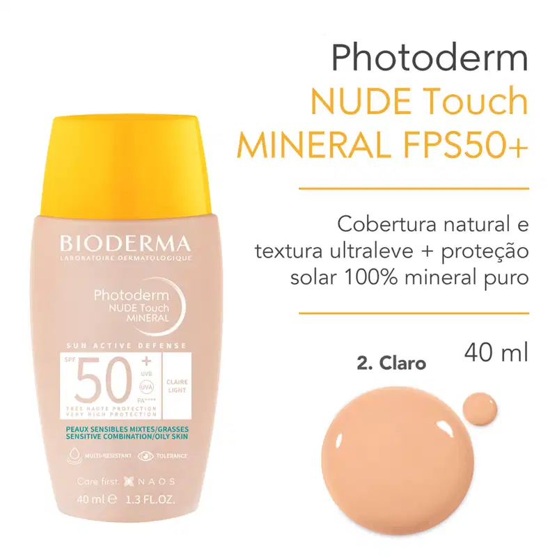 Bioderma Photoderm Nude Touch Mineral FPS 50+ 2.0 - Protetor Solar Facial com Cor 40ml