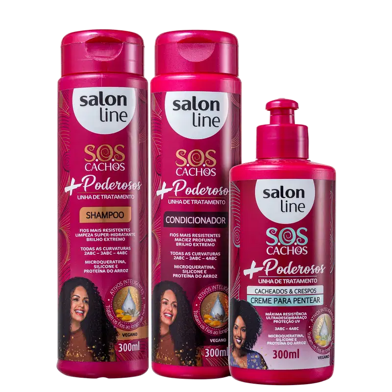 Kit Salon Line S.O.S Cachos Poderosos Cacheados &amp; Crespos (3 Produtos)