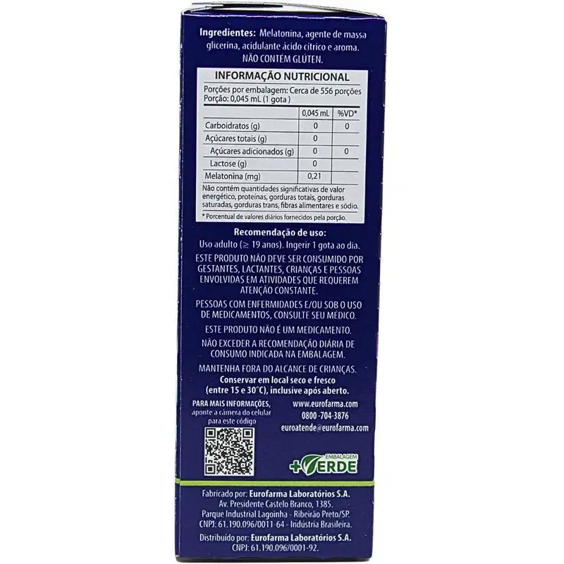 Suplemento Líquido Melatonina 0,21mg Sabor Menta Eurofarma 25ml