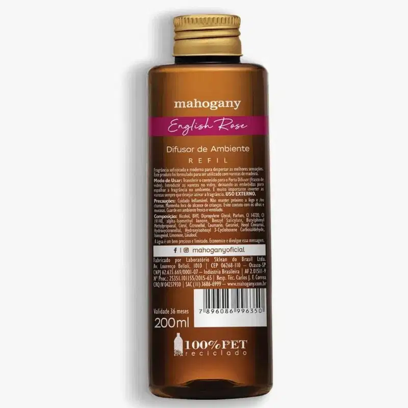 Refil Difusor De Ambiente English Rose 200 Ml Mahogany