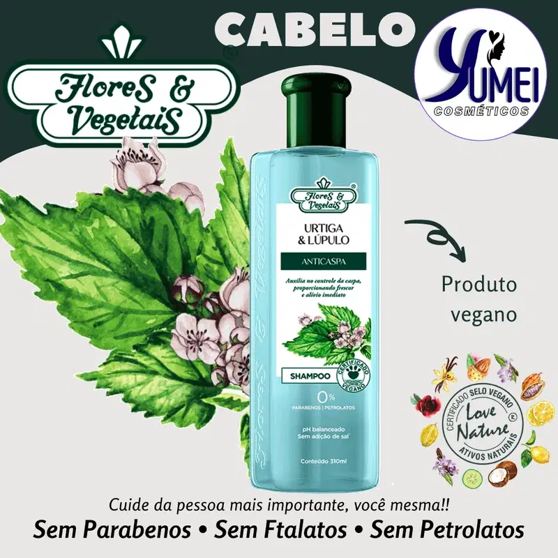 Shampoo Urtiga e Lúpulo Anticaspa Flores e Vegetais 310ml