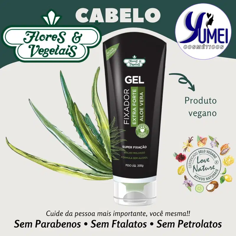 Gel Fixador Extra Forte Aloe Vera Flores e Vegetais 200g