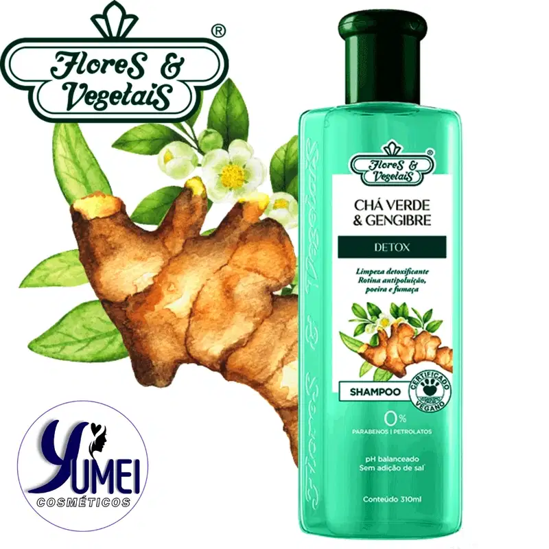 Shampoo Chá Verde e Gengibre Detox Flores e Vegetais 310ml