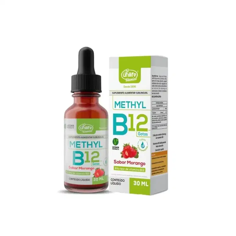 Suplemento Líquido Methyl Vitamina B12 Unilife Sabor Morango Gotas 30ml