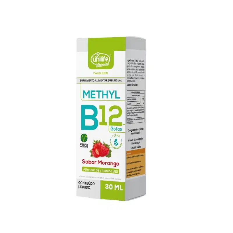 Suplemento Líquido Methyl Vitamina B12 Unilife Sabor Morango Gotas 30ml