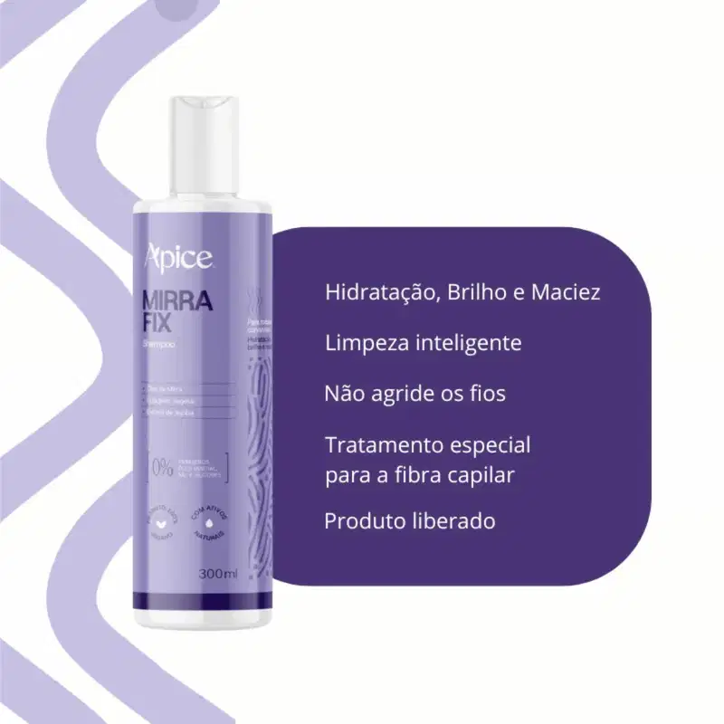 Shampoo Hidratante Mirra Fix 300 ml - Apice | Limpeza Suave, Definição e Controle do Frizz