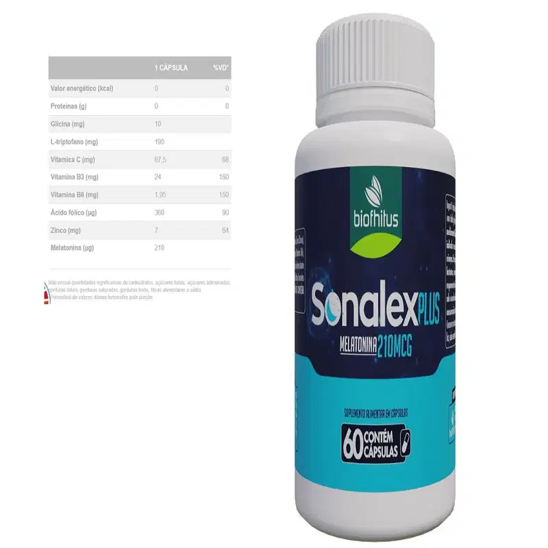 Suplemento Alimentar Sonalex Plus Melatonina210MCG Biofhitus 60 Cápsulas