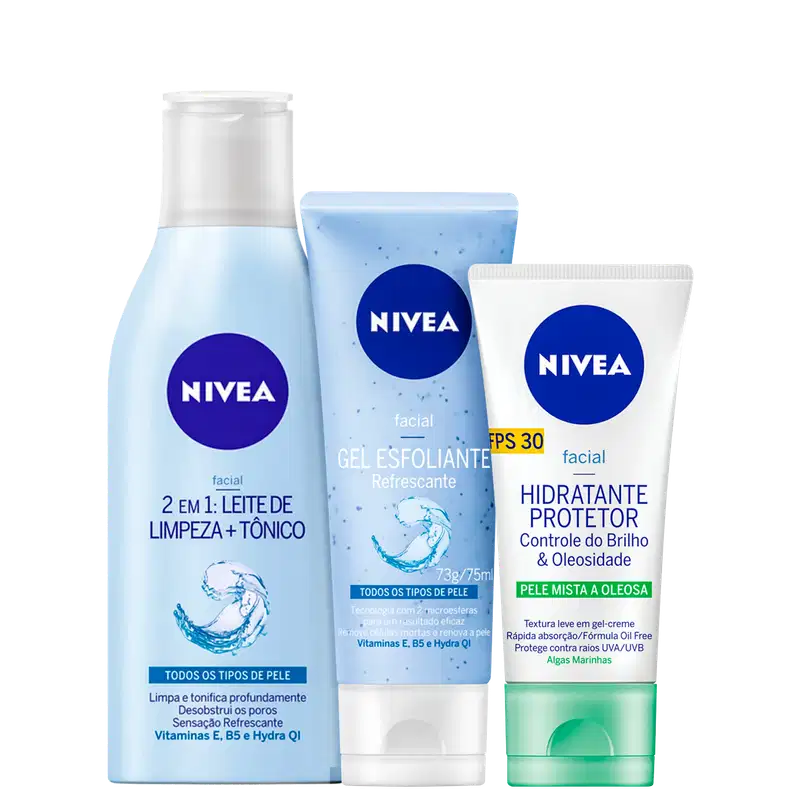 Kit NIVEA Limpeza Profunda + Hidratação Controle do Brilho (3 Produtos)