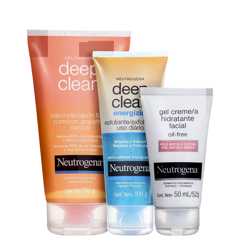 Kit Neutrogena Deep Clean Energizing + Grapefruit + Hidratação Oil Free (3 Produtos)