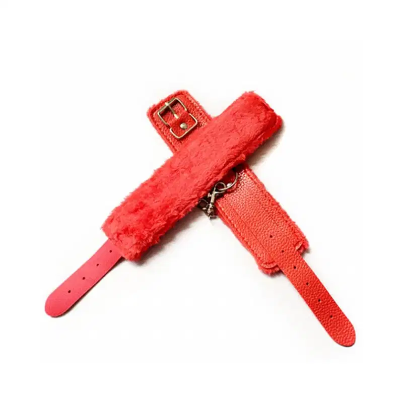 Sexy Import Pelúcia Aveludada 5,5cm x 9cm Vermelho - Algema Bracelete em Couro